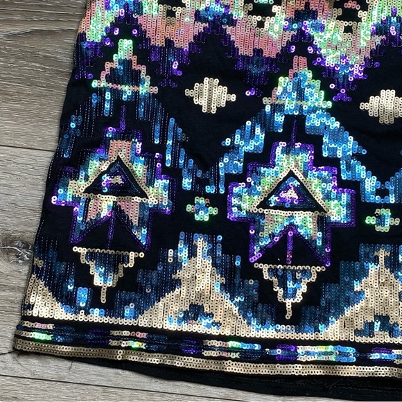 Express Southwestern Tribal Aztec Sequin Embellished Mini Skirt Above Knee XS - Picture 15 of 16